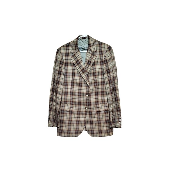 Vtg Hart Schaffner Marx Plaid Blazer Tan Beige 2-Button Chest 44 Mens Jacket - Picture 1 of 14